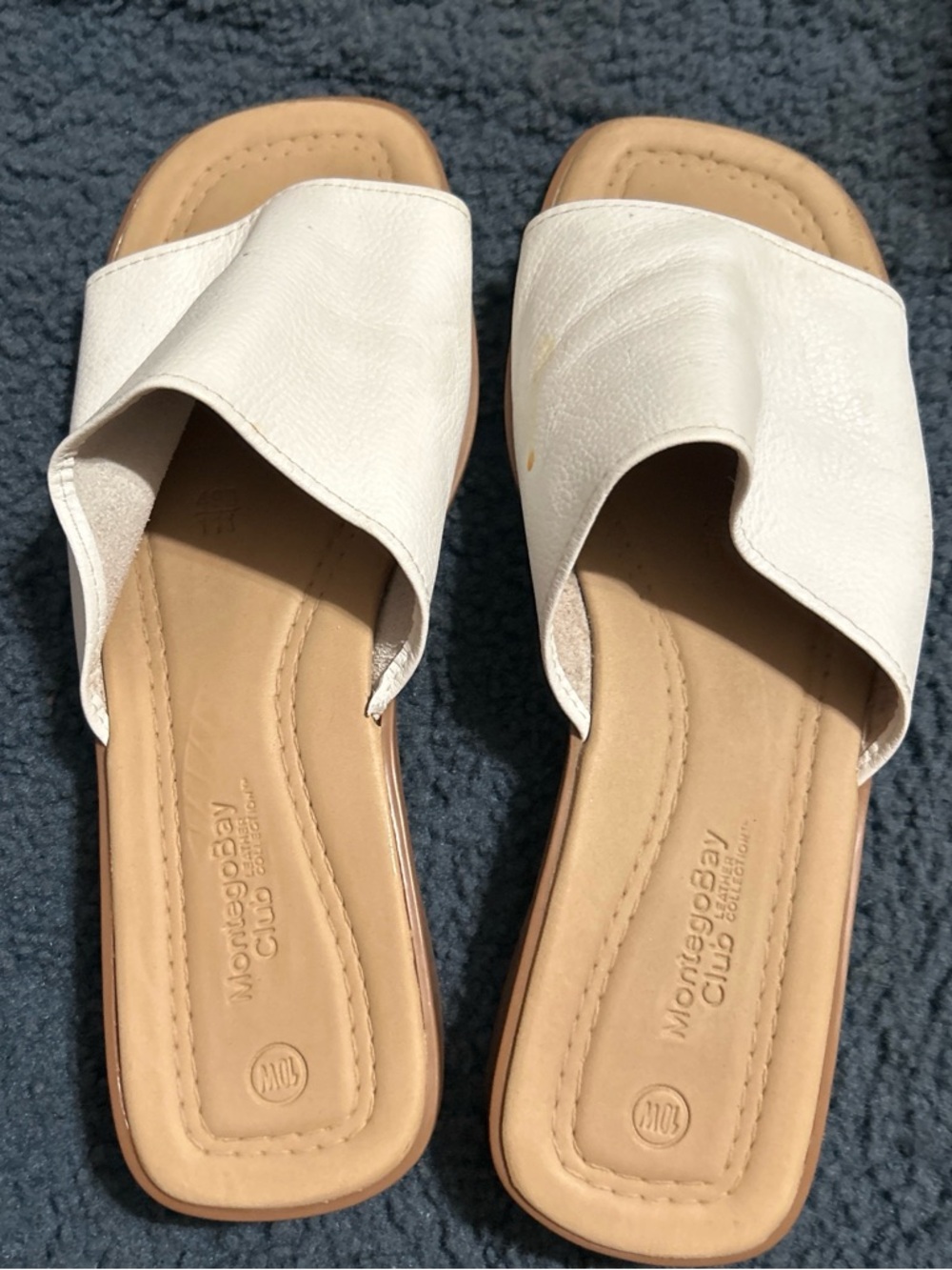 Montego Bay Club White Slide Mules with Tan Footbed